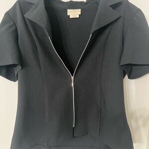 Jaclyn Smith Black Polyester Zip Up Blouse Shoulder Pads Size 16